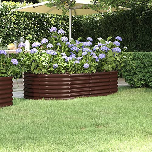 Homgoday Fioriere esterne in acciaio, grandi dimensioni grandi fioriere aiuola in acciaio verniciato a polvere verde fioriera per giardino, terrazza e balcone marrone 152 x 80 x 36 cm