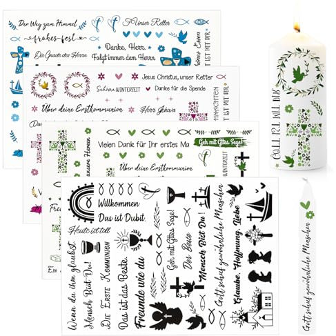 Kerzentattoos, TaufkerzeKerzensticker,Kommunion Kerzen Sticker Schön Kerzen Dekorieren Kerzen beschriften für Taufkerze basteln,Perfekte Dekoration