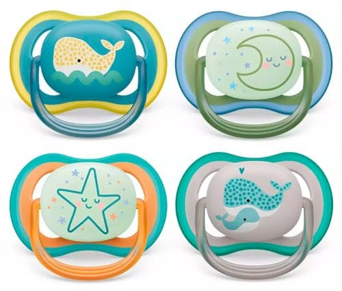 Philips Avent Ultra Air Schnuller, ab 18 Monaten, 4er Pack Tag & Nacht, Atmungsaktiv, Kiefergerecht, inklusive Transport- und Sterilisationsbox, 18+ Monate