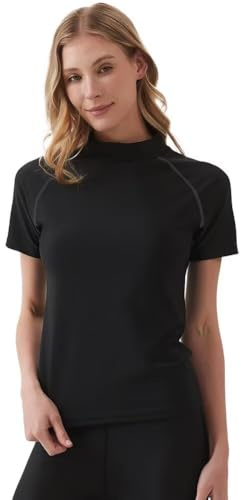 Sillictor Womens Rash Vest High Neck UPF 50+ Sun Protection Short Sleeve Swim Tops Women Rash Guard Swimwear Shirts for Water Sports Surfing,Quick Dry Breathable