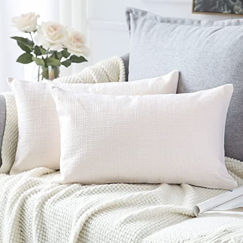 Artscope 2er Set Kissenbezug Einfarbig Wurfkissenbezug Leinen Kissenbezüge Moderne Dekokissen Kissenhülle Set Kissen Fall für Sofa Schlafzimmer Zuhause Dekor 30x50 cm Creme Weiß