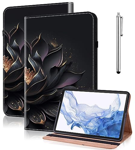 GLANDOTU Hülle für Amazon Fire HD 10 Tablet (9. und 7. Generation - 2019 und 2017) mit Stifthalter - Flip Leder Schutzhülle für Kindle Fire HD 10 - Lila Lotus