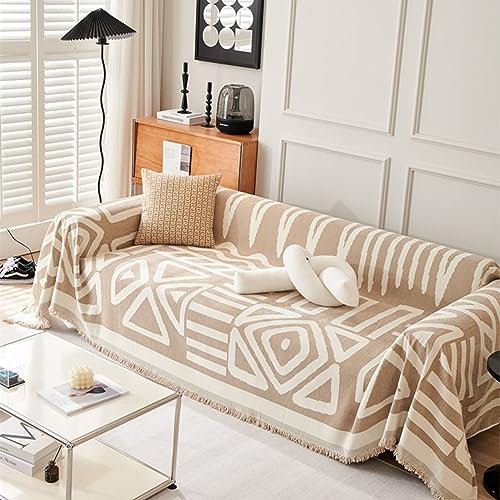 Bishilin Überwurf Sofa Katzenschutz 180x180CM, Sofabezug Ecksofa 1 Sitzer Boho Style Geometrie Motiv Khaki Couchbezug Eckcouch Universal