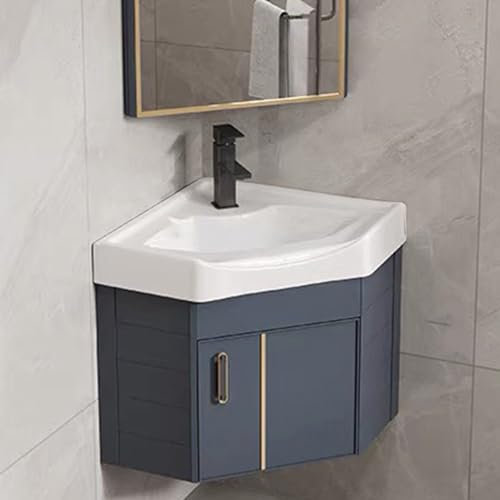 VSTQNXR Mobile lavabo per Bagno, Lavandino da Parete ad Angolo con Contenitore portaoggetti(Color:Blauw,Size:43cm/16.9in)