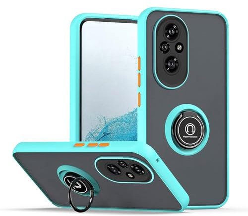 ILING Cover per Honor 200 Pro 5G, [Protezione Anticaduta di Grado Militare] Traslucida Matte Sensazione di Tocco Ultra Sottile Antiurto Custodia con Anello Supporto (Cielo blu)