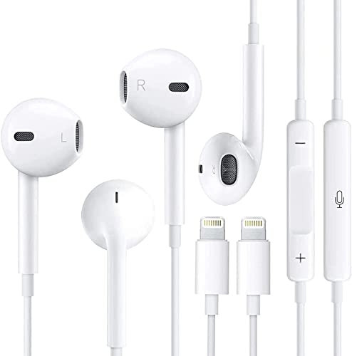 2 Pack In-Ear Headphones Wired for iPhone [Apple MFi Certified] HiFi Stereo Noise Isolating Sound Earbuds with Microphone 2 P+ Volume Control Earphones Compatible with 14/13/12/11/SE/XR/XS/X/8/7/Plus