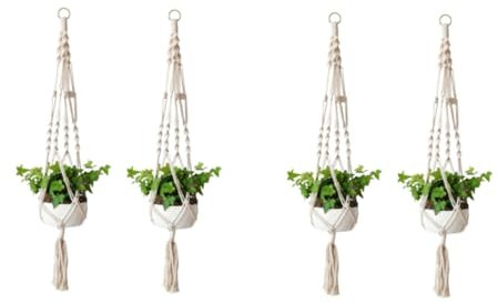 BEBEMOKO 4 Pcs Pot De Fleurs en Filet Macramé Panier Suspendu Jute Plante Cintre Pot Suspendu Corde Boho Étagère Suspendue Jardinière Suspendue Pot Suspendu Corde Tissage Panier
