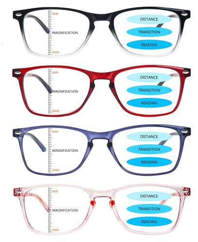ZONLON 4 Pack Progressive Multifocal Reading Glasses Women Men, Blue Light Blocking Computer Readers with Spring Hinges (4 multicolor, 1, x)