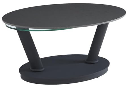 Vente-unique-Couchtisch mit drehbaren Tischplatten - Keramik, Sicherheitsglas & Metall - Anthrazit & Schwarz - TANIOLI von Maison Céphy