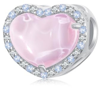 NINGAN 925 Argento Sterling Ciondolo Di Perle Rosa A Forma Di Cuore Con Ciondolo Di Zircone Rosa 5a, Compatibile Con Le Perle Del Braccialetto Da Donna, Regalo Di Compleanno