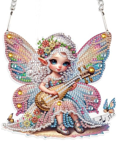 DCIDBEI Diamond Painting Dekoschild Elfe Fee Angel Diamant Malerei Anhänger 15x15 cm Diamant Painting Schild Pendant Plakette Haustürschild Wandschild für Anfänger Veranda Fenster Wandbehang Dekor