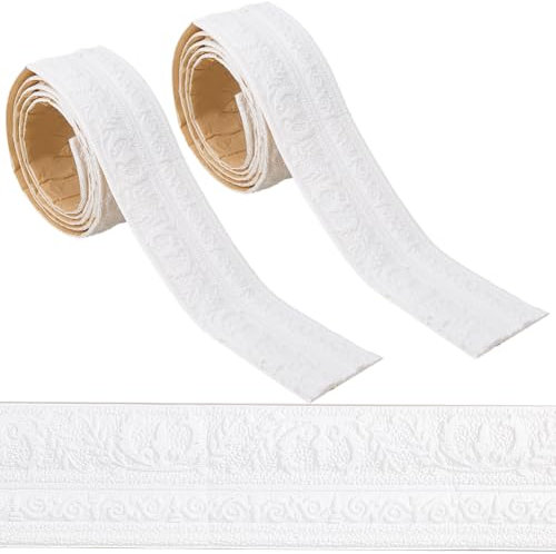 GORGECFAFT 2 Rollo de Moldura de Corona de 2.3 mx8cm Autoadhesiva para Zócalo Borde de Pared de Espejo Flexible Blanco Líneas de Marco Borde de Papel Tapiz 3D de Espuma Autoadhesiva para Muebles