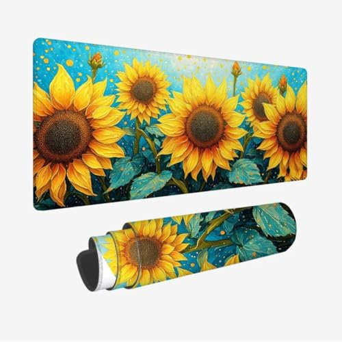 Tapis de Souris XXL 1600x800x3mm,Tapis de Souris Jaune sous Main Bureau,Tapis Souris Tournesol Tapis de Souris Gamer,Tapis Souris Gamer Imperméable Antidérapante,sous-Mains pour Bureau/Gamer JC-11