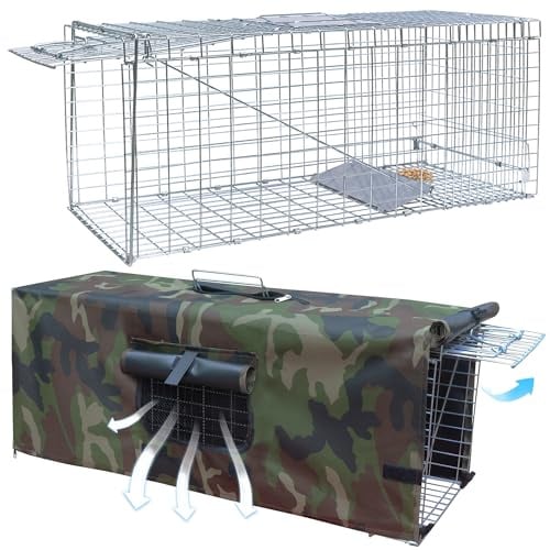 Live Animal Trap Cage with Cover, Heavy Duty Cat Trap for Stray Cats