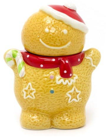 Carousel Home Small Gingerbread Boy Christmas Storage Jar | Ceramic Gingerbread Cookie Jar Biscuit Barrel | Christmas Food Storage Pot Kitchen Jar With Lid - 18cm