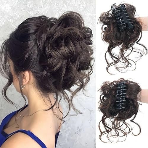 Diyxisk Haarteil,1 Dutt Haarteil und 2 Bobby Pins Haarteil Zopf Messy Bun Haarteile Haarteil mit Klammer Groß Dutt Haarteil Vielseitig,für Damen Mädchen Pferdeschwanz (Dunkelbraun)