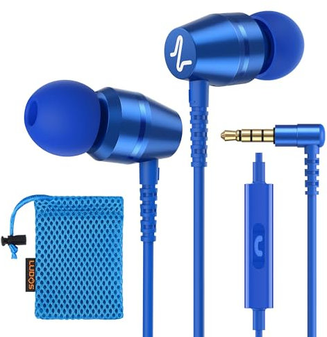 LUDOS OMNITONE Auricolari In-Ear Cuffie, Cuffiette con Filo e Microfono, 5 Anni di Garanzia, Cuffie Isolamento Acustico, Cuffiette Cellulare, Jack 3,5 mm per iPhone, Apple, Samsung, Huawei - Blu