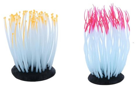 CiCixixi 2 Stück Lebensechte Beleuchtung Seetang Silikon Lebendige Künstliche Korallen Pflanzenverzierung für Aquarium Unterwasser Aquarium Dekoration(Rot+Gelb)