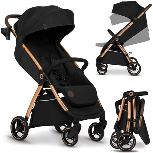 Lionelo INGRID Leichter & Kompakter Kinderwagen ab 6 Monaten bis 22 kg, Auto-Klappbarer Kinderwagen mit Liegesitz, Vollfederung, 360° Schwenkbare EVA-Räder, XXL Baldachin, Reisebuggy mit großem Korb