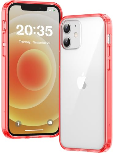 Voyahülle Clear Case for iPhone 12/12 Pro, Ultra Thin, Shockproof TPU Cover, Anti-Yellowing, Crystal Clear, Phone Case for Apple iPhone 12/12 Pro - Red