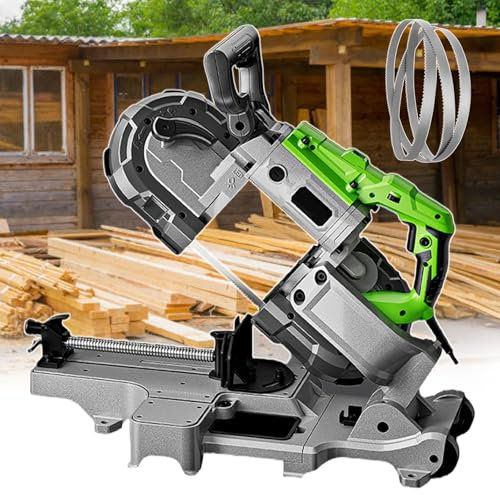 Sega a nastro portatile per un taglio efficiente di metallo, legno e carne, con capacità di taglio di 11,9 cm, 6 velocità regolabili, luce LED integrata, include 6 lame per sega per un uso versatile