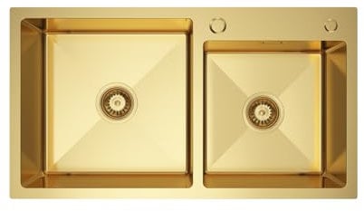 Melanstar Goldfarbene Edelstahl Doppelspüle 78x45 cm Küchenspüle mit 2 Becken inkl. Siphon