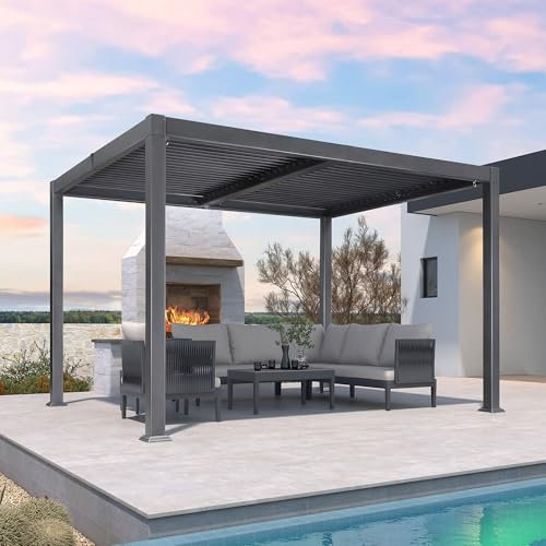 PURPLE LEAF Pergola Bioclimatica in Alluminio 3 x 3,65 m, Gazebo da Giardino Esterno Impermeabile con Lame Orientabili, Pergola Giardino Esterno per Terrazza, Esterno e Carport, Grigio