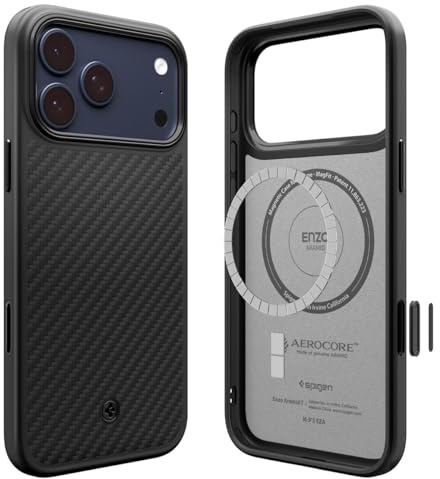 Spigen iPhone 17 Pro Max Hülle [Spigen Premium Qualität] [2025 Upgrade Kamerasteuerung] Enzo Aramid T MagFit Case [Kevlar 1500D] Dünn Slim Stoßfest -Black Black