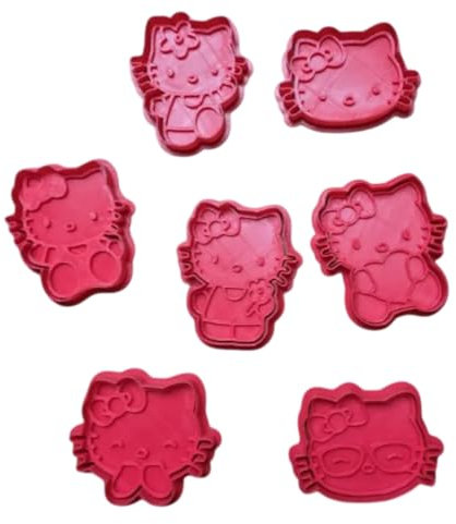 3DByEma - Hello Kitty Cute 7 cortadores de galletas – Diseño detallado para hornear y manualidades, ideal para fondant, masa, arcilla