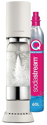 SodaStream ensō Sprudelwassermaschine und Soda | Packung mit 1 Flasche 1 l spülmaschinenfest + 1 Gasnachfüller 60 l | Finish sandweiß