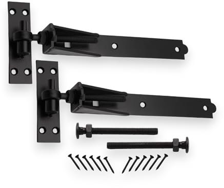 Epoxy Black 12” (300mm) Adjustable Hook and Band Hinges Gate Fitting Kit – Suitable for Wooden Barn Door, Garden Gate & Outdoor Gates 