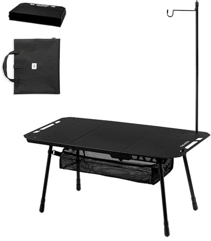 windhike Naturehike Folding Camping Table,50kg Load Capacity,Adjustable Height,Including Storage Net, Light Rack,Compact Aluminum Tactical Low Table For Outdoor,Camping,Hiking(Folding Board-Black)