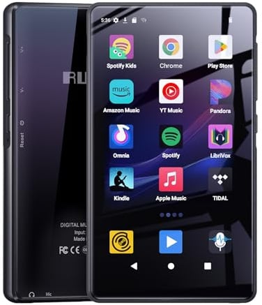 163GB Lettore MP3 con Bluetooth Spotify, Schermo Touch 4.5 Pollici, Lettore MP4 con WiFi, 2000mAh Stereo Portatile HiFi Altoparlanti, Amazon Music, Lettore Musicale Streaming Android per Bambini, FM