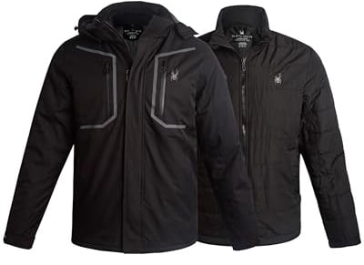 Spyder Men's 3-in-1 Snow Ski System Jacket (Pack of 1), Black Raven, S