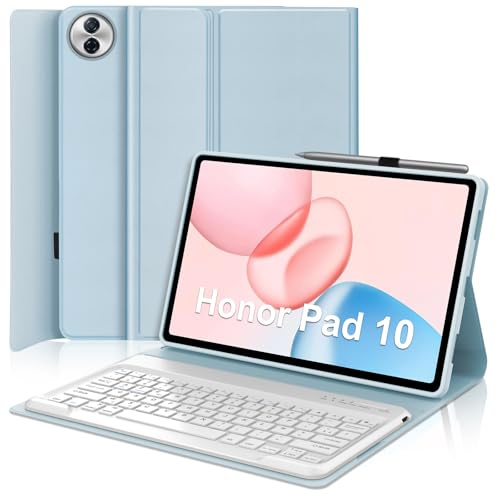 Occtingkind Coque Clavier pour Honor Pad 10 12.1 Pouces, AZERTY Français Clavier Bluetooth Magnétique Détachable avec Étui de Protection Fin pour Tablette Honor Pad 10 12.1 2025, Bleu Ciel