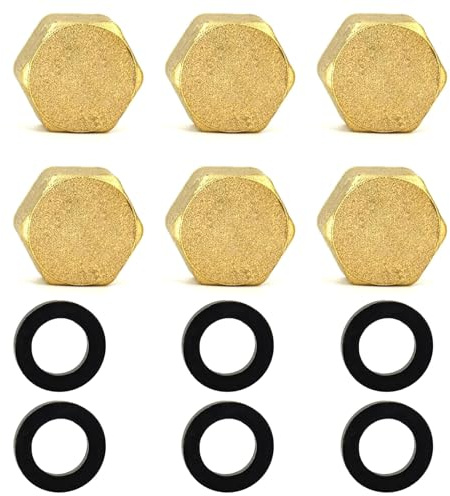 6 Pcs 1/2'' Brass Blanking Nuts Caps, Radiator Blanking Caps 1/2 inch Compression Blankings End Cap with Seals for Plumbing Solutions No Leaks Plumbing Fittings for Pipework and DIY Maintenance