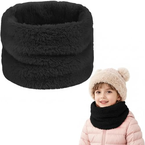 flintronic Vinterhalsduk för barn, 4 stycken loopsjalar av polarfleece, tubhalsduk baby hals värmare, termo-vindtät, för vinter, vår, höst, svart, 27*24 cm