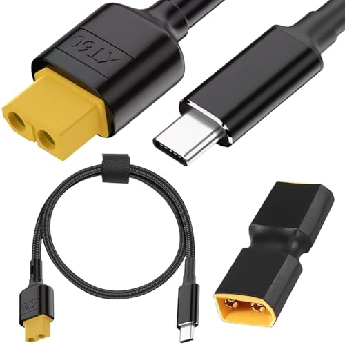 HAAMNING7 XT60 zu Typ-C Schnellladekabel, XT60 Buchse zu USB-C Stecker 100W 20V/5A Ladekabel für RC Lipo Akku Quadcopter Multicopter Aeromodelling, mit XT60 Stecker zu Stecker Adapter (100cm)