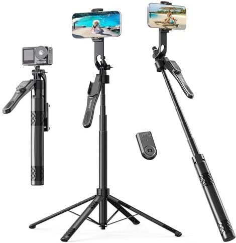 ORICO 185cm Trépied 4 Pieds Smartphone Perche Selfie Alu 360° | Télécommande Sans Fil et Base 4 Pieds Stable, pour iPhone, Android, Caméras et GoPro