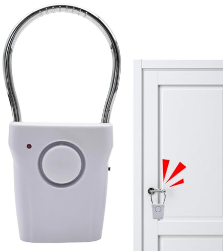 Door Handle Alarm - Anti-Theft Vibration Detector for Home Security | Portable Siren 120dB with Travel, Hotel, Apartment or Home | Adjustable Sensitivity White
