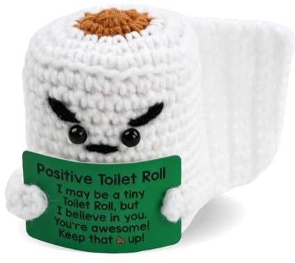 Merzio Cute Toilet Paper Roll Crochet, Funny Emotional Support Gift with Positivity Card, Handmade Knitted Desk Decor for Encouragement, Novelty Pick Me Up Gifts for Women Men Friends Coworkers