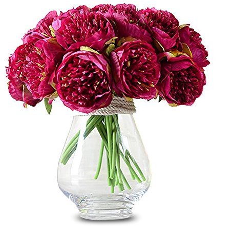 TININNA Elegante Tocco Reale Artificiali Bouquet di peonie in Seta Fiori di Seta per Wedding Casa Decor Matrimoni Decor(Fucsia)