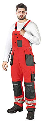 Leber & Hollman Herren Arbeits-Latzhose LH-FMNX-B, 100% Polyester 270 g/m2, Taschen für Knieschoner, reflektierende Streifen an den Hosenbeinen
