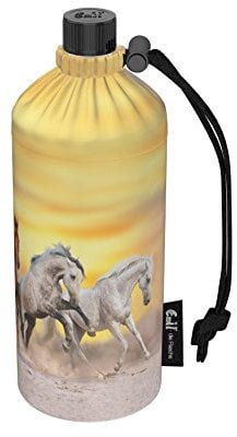 Emil Trinkflasche aus Glas für Mädchen & Jungen isolierte Glasflasche für Schule, Freizeit, Sport: Kinder & Eltern Wildpferde 0,4l