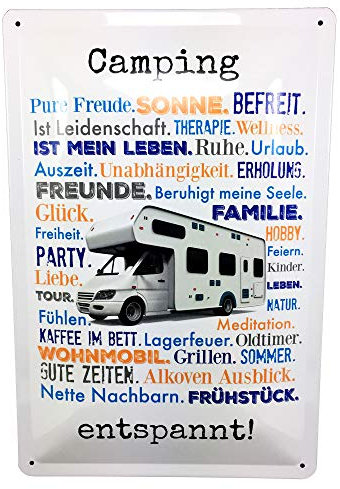 AnneSvea Camping entspannt! Blechschild Metall Wohnmobil Vintage Deko Vanlife Camper Bus Womo RV