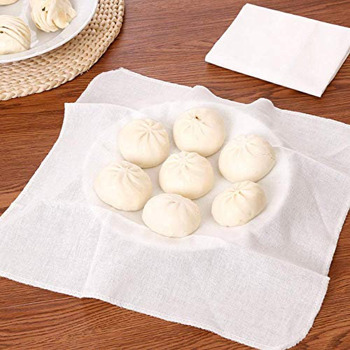 5 pcs Steamer Gauze White Natural Cotton Bamboo Steamer Cloth Non-Stick Reusable Bun Dumpling Steamer Mat Square 32 * 32cm
