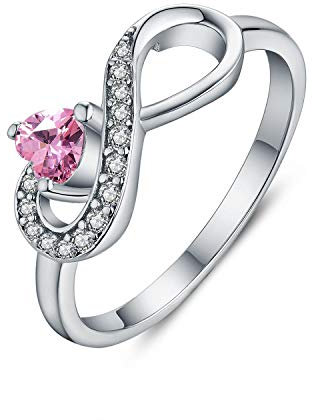 JO WISDOM Damen-Ring 925 Sterling Silber Infinity Unendlichkeit Ring Herz schliff 3A Zirkonia Oktober Geburtsstein Turmalinfarbe,Schmuck für Frauen