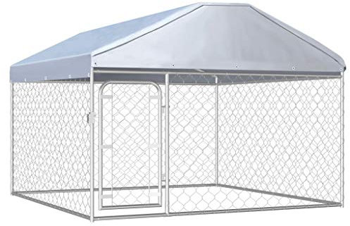 Festnight Outdoor Dog Kennel with Roof, Dog Crate with Lockable Latch System, Outdoor Pens - Crates & Kennels 200x200x135 cm