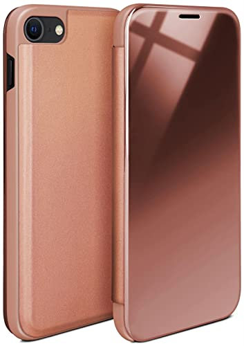 moex Void Case für Apple iPhone SE (2020/2022) Hülle in Hochglanz Optik, Clear View Cover Spiegelhülle, Flip Case 360 Grad Schutzhülle mit Spiegel, Rundumschutz Handyhülle, Rose-Gold