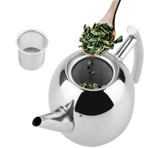 Teekanne Mit Siebeinsatz, 1.5 Liter Große Edelstahl Teekanne, Kanne + Metall- Siebeinsatz, Metall Teekanne Mit Sieb Teebereiter Für Alle Früchte Und Infusionstee, Spülmaschinenfest Teekanne